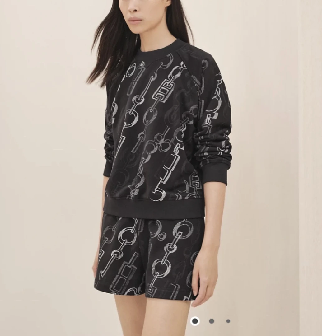 99新 Hermes/爱马仕 锁链满印印花卫衣 34码 02858