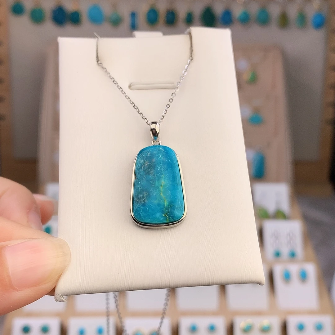 绿松石银S925镶嵌吊坠(赠链)