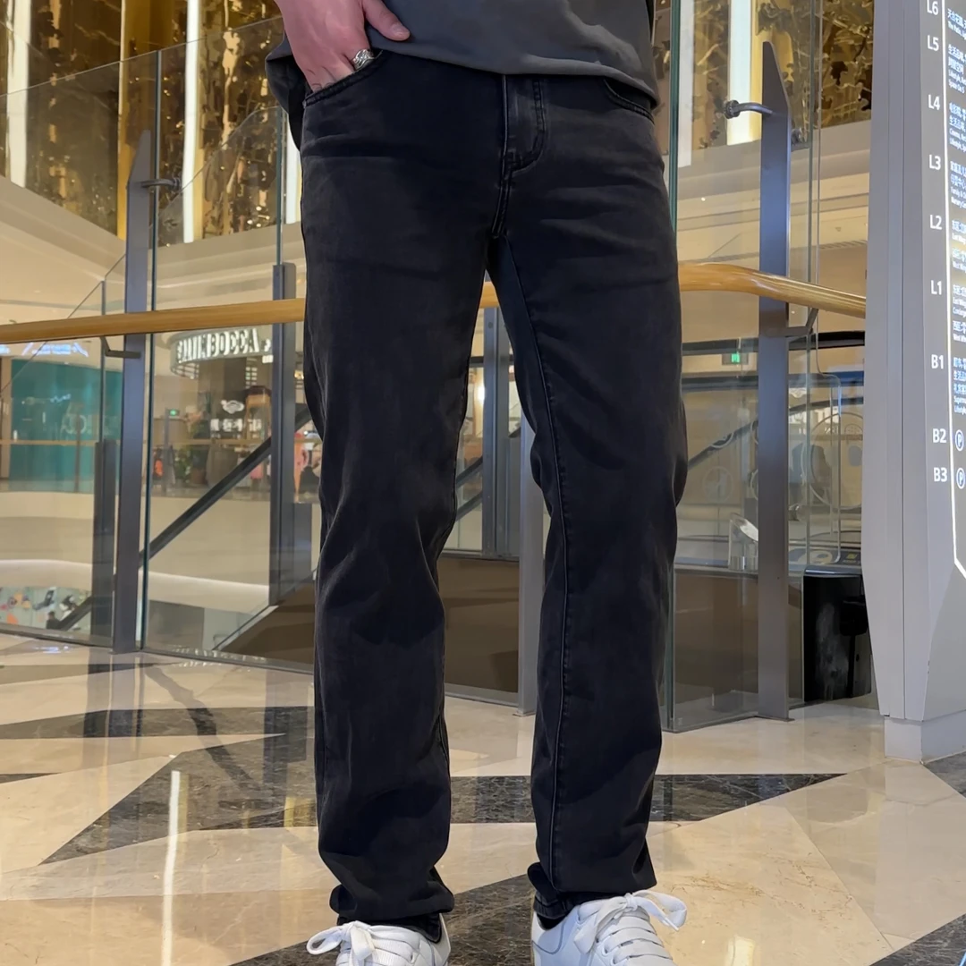 2025夏季薄款男士牛仔裤深灰色中腰休闲百搭弹力修身水洗小直筒裤