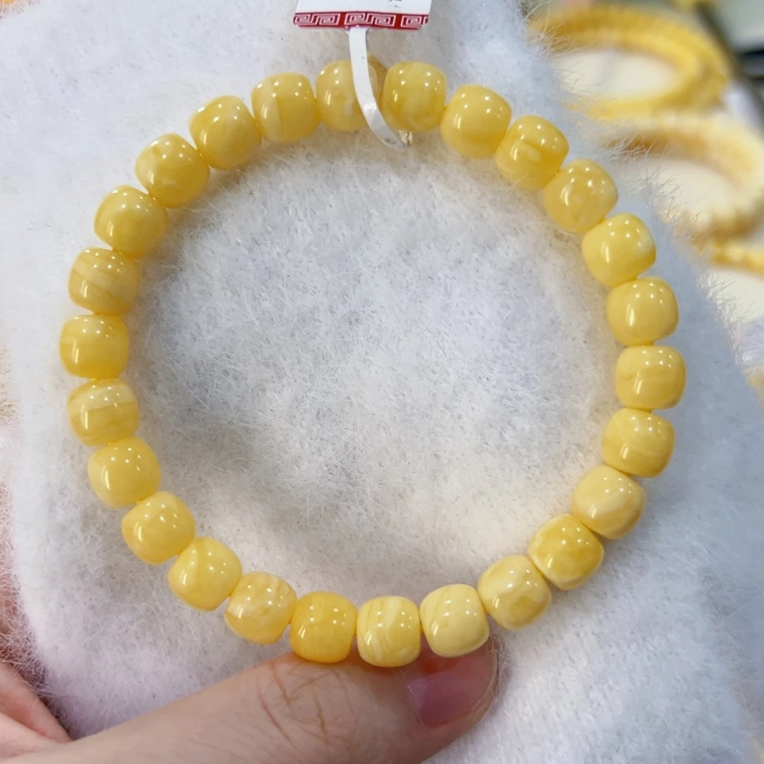 蜜蜡未镶嵌手链8m高桩浓蜡奶白妖花 漏