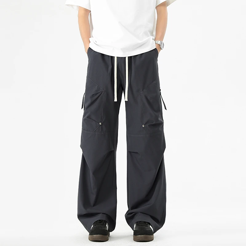 美式褶皱伞兵工装裤男款夏季薄款潮牌户外休闲宽松百搭直筒阔腿裤