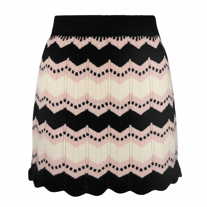 JUNGLE ME秋季条纹高腰显瘦针织短裙不规则裙摆裙子短裙针织少女