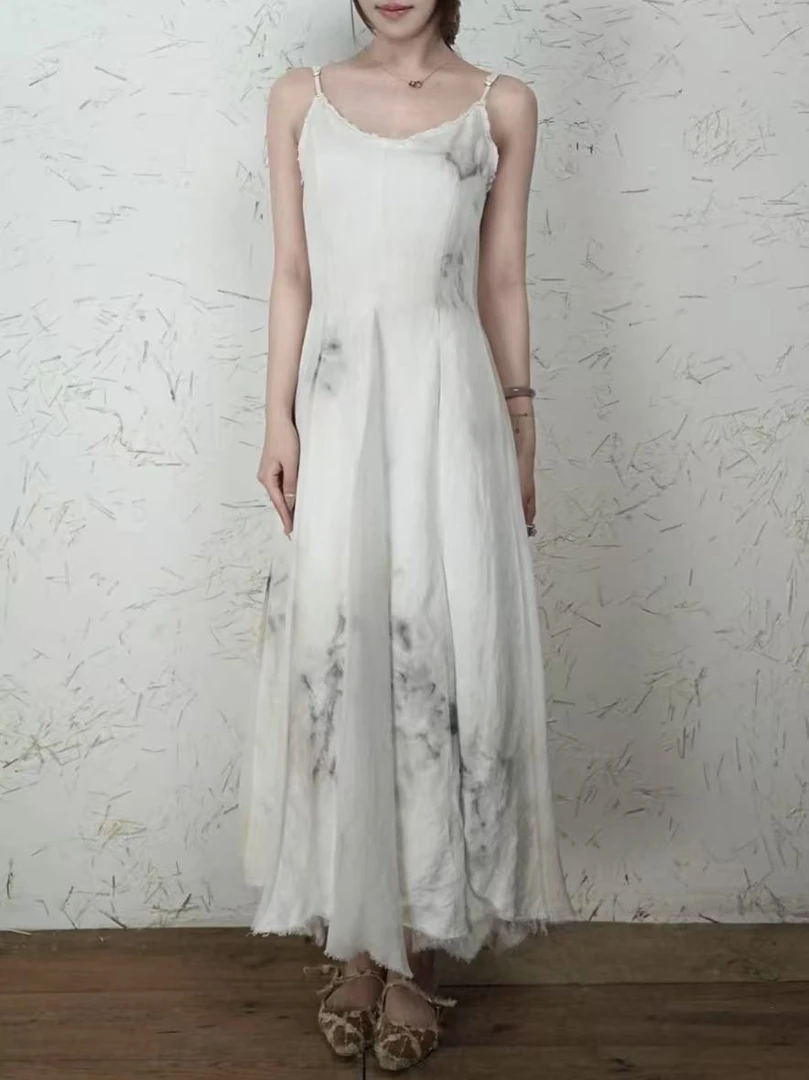 NatureDye 【美侖美奂】GT162475-1  植物染侘寂原创设计吊带连衣裙
