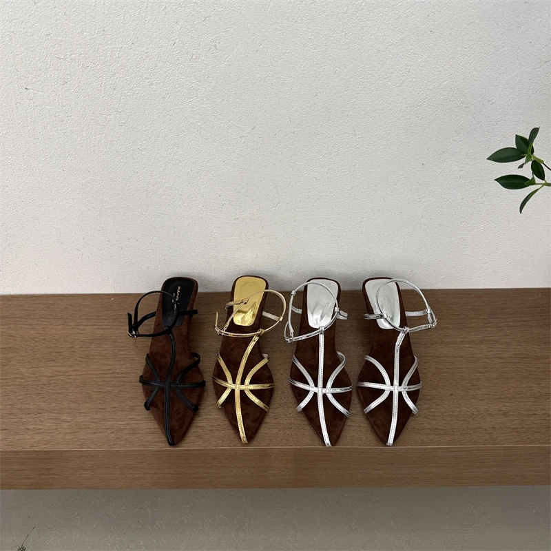 2025夏季新款法式尖头露趾坡跟凉鞋女高级感百搭配裙子编织罗马鞋