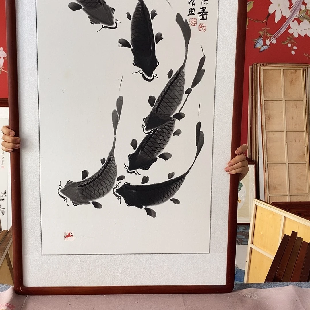 国画手写手绘带框包邮62✖️122