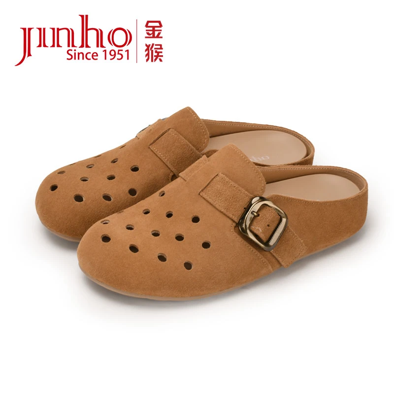 Jinho/金猴韩版休闲风纯色包头拖凉鞋软底平跟洞洞U7925001B/E