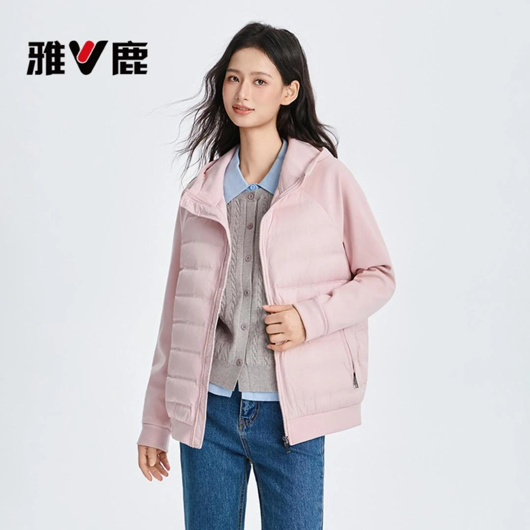 雅鹿针织连帽羽绒服短款户外休闲保暖秋冬立领冬季