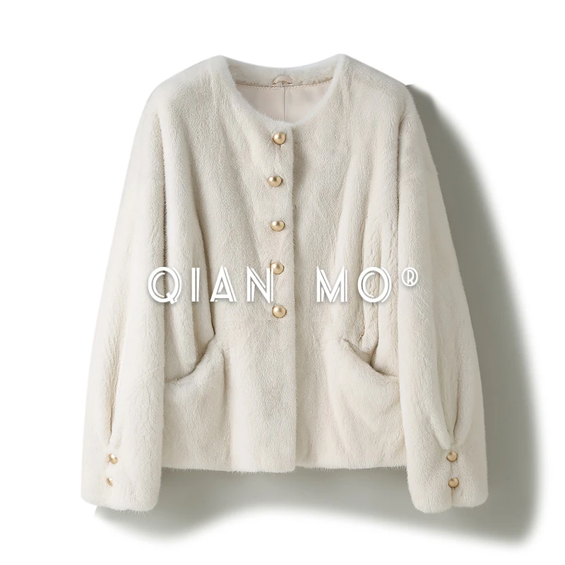 42300965丹麦超皇冠短二紫金水貂短款圆领百搭皮草女装外套