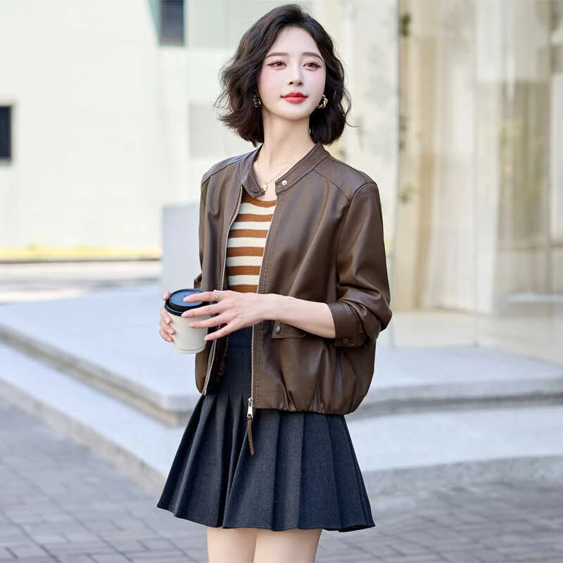 欧货爆款蛋白皮衣短款外套女2025春季新款小个子洋气防风百搭上衣