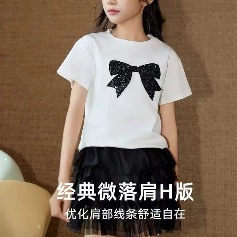 【百万清仓】亮片蝴蝶结T 儿童小清新圆领短袖~A6504