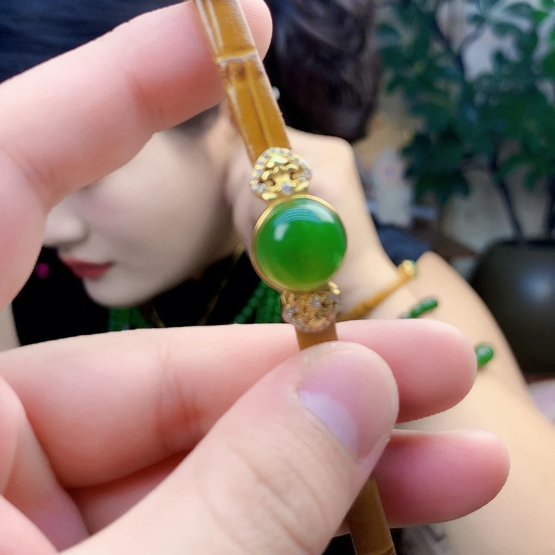 吊坠(不含链)银S925镶嵌和田玉（碧玉）手链