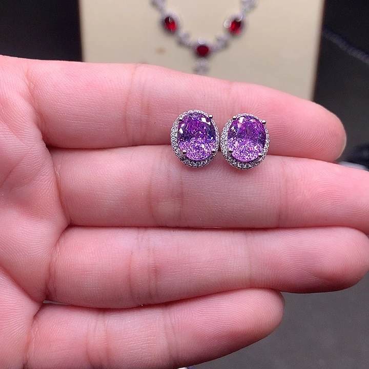银S925镶嵌耳饰紫色碧玺
