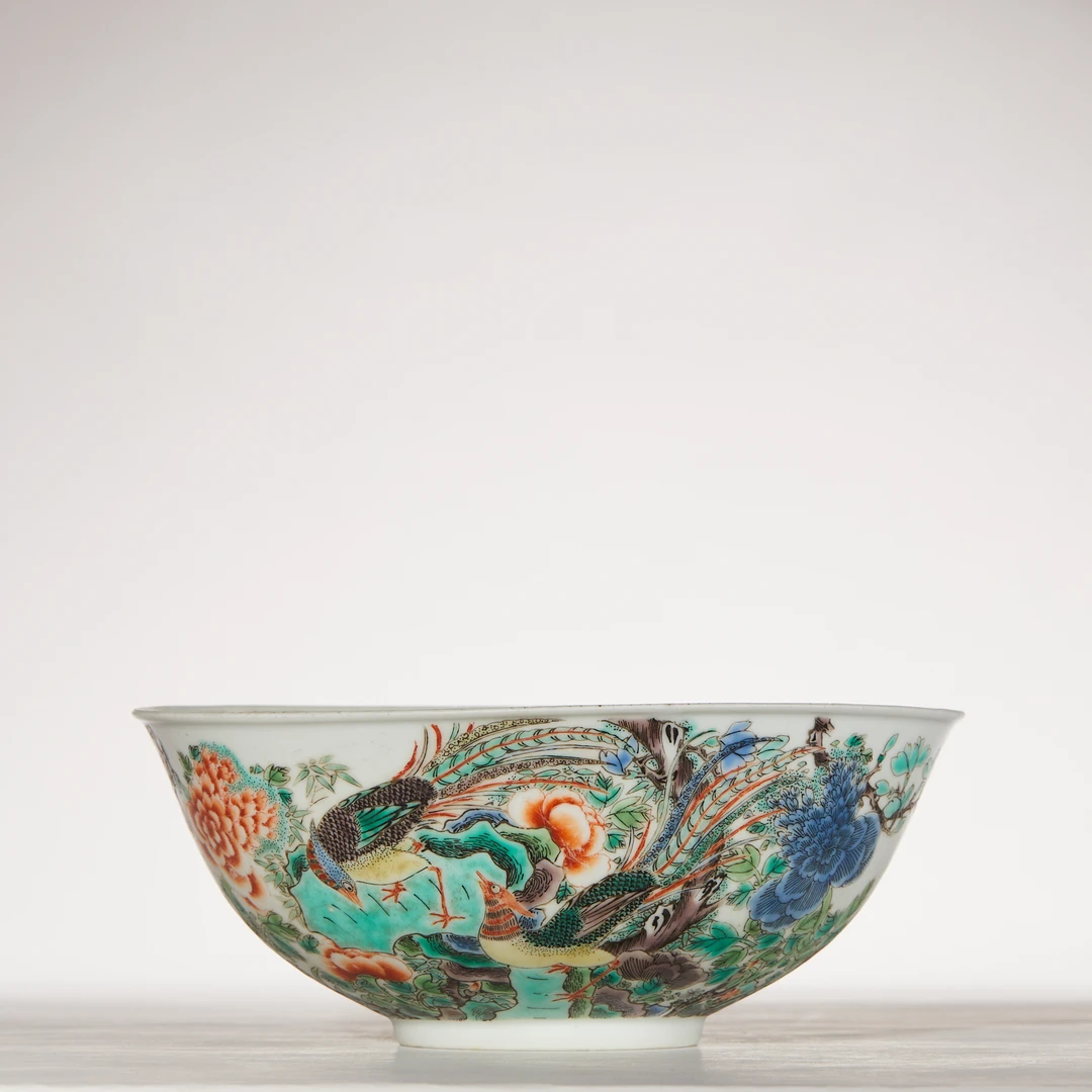 1203清晚期·五彩锦鸡牡丹大碗