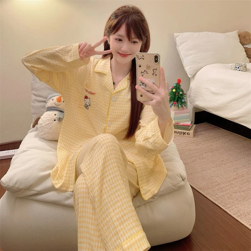 黄格小猫云朵棉睡衣秋冬季女款爆款2025新款家居服长袖长裤套装
