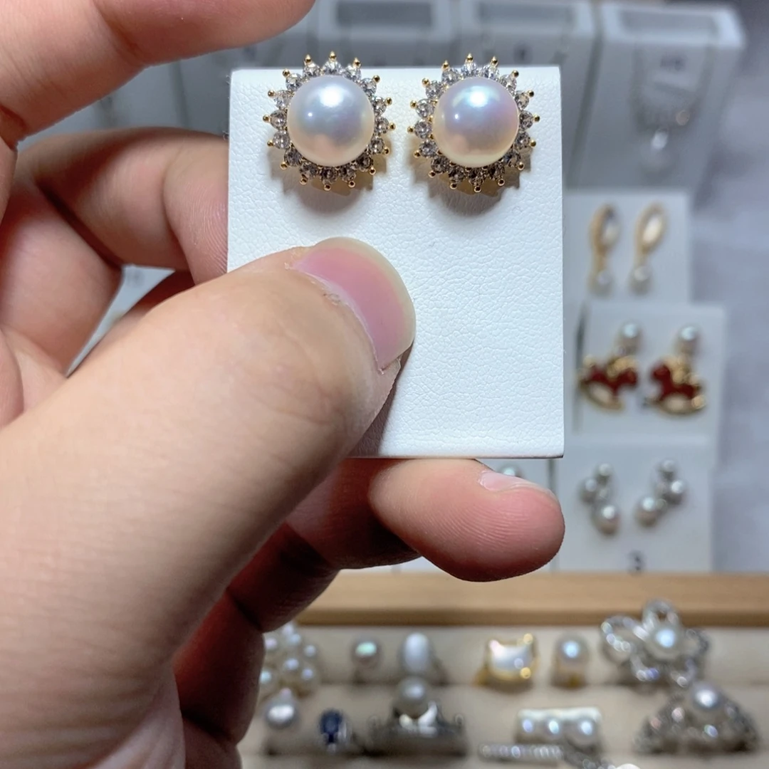 耳饰银S925镶嵌淡水珍珠