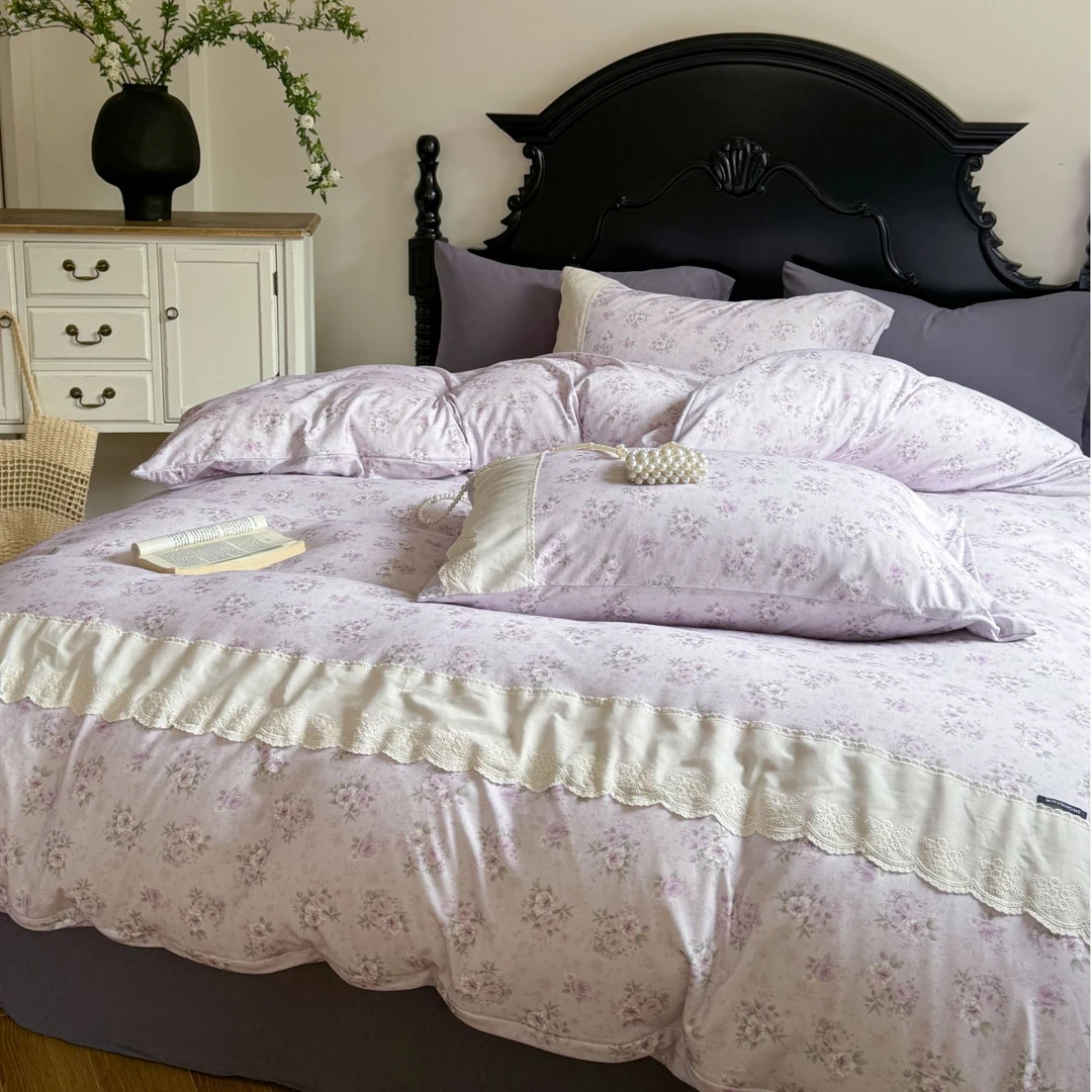 纯棉针织春季床品套件被套床品轻奢韩式小清新棉布床笠床单