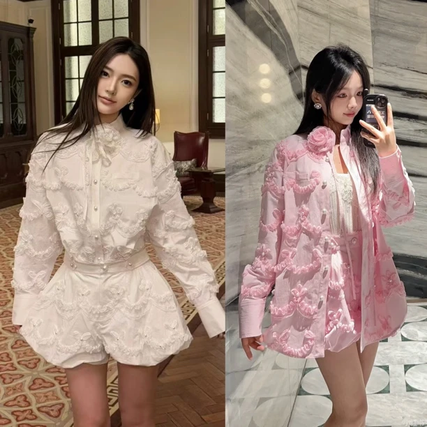 辰辰服饰木子花朵刺绣衬衣半裙纱裙