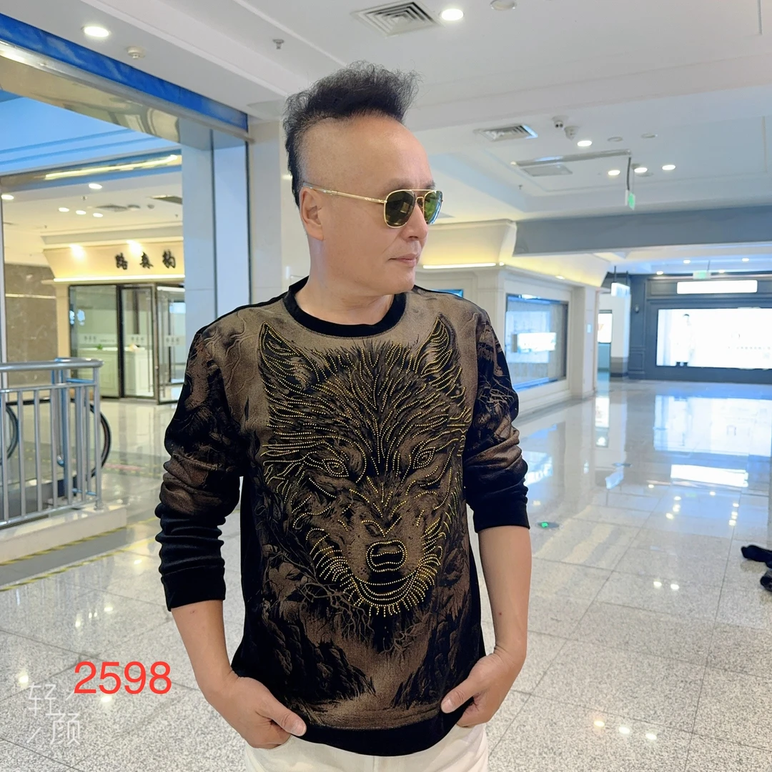 圆领金丝绒秋冬【2598】长袖【狼王】图时尚百搭显瘦休闲重工修身款