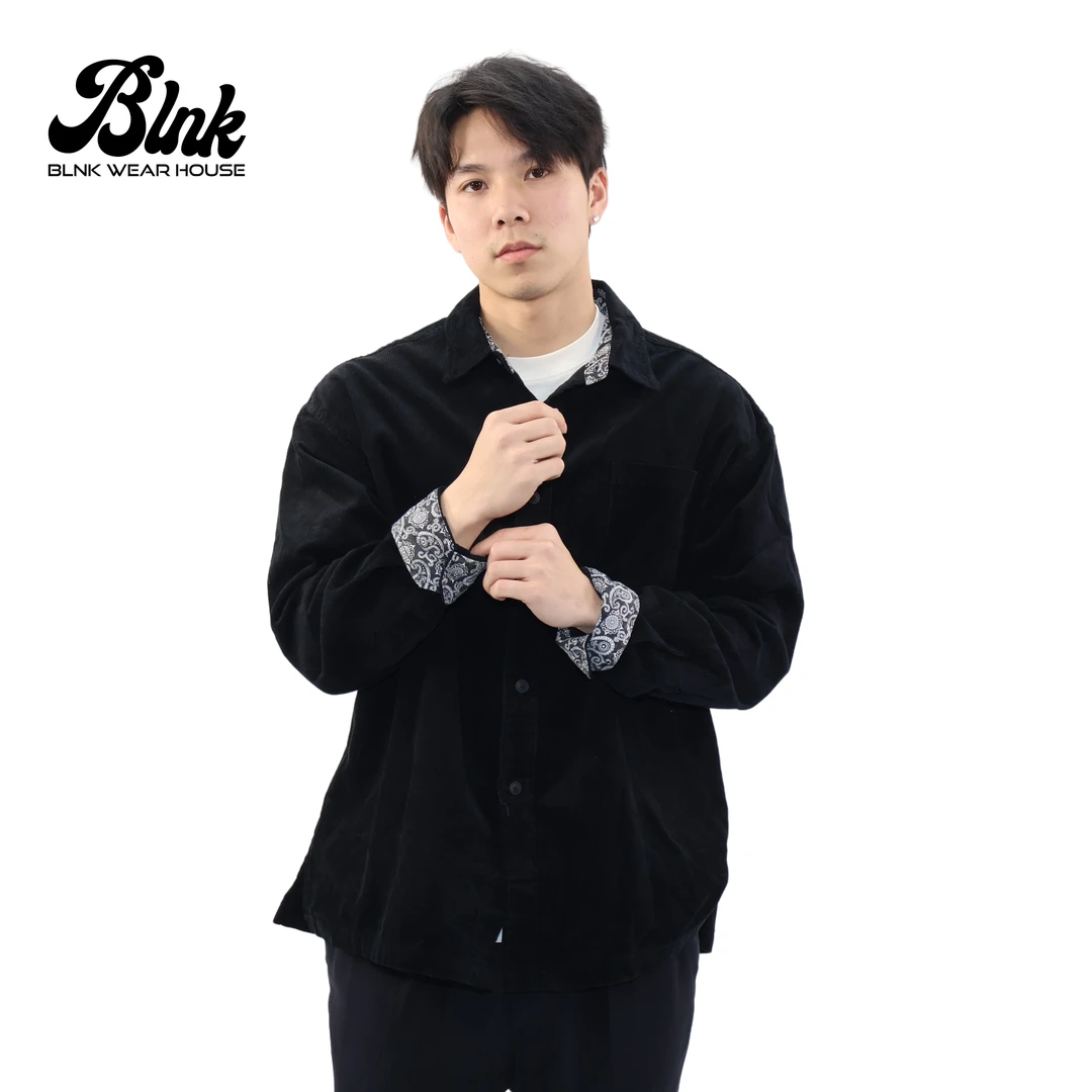 BLNK秋冬季潮牌休闲腰果花长袖衬衫潮流百搭简约灯芯绒长袖衬衣