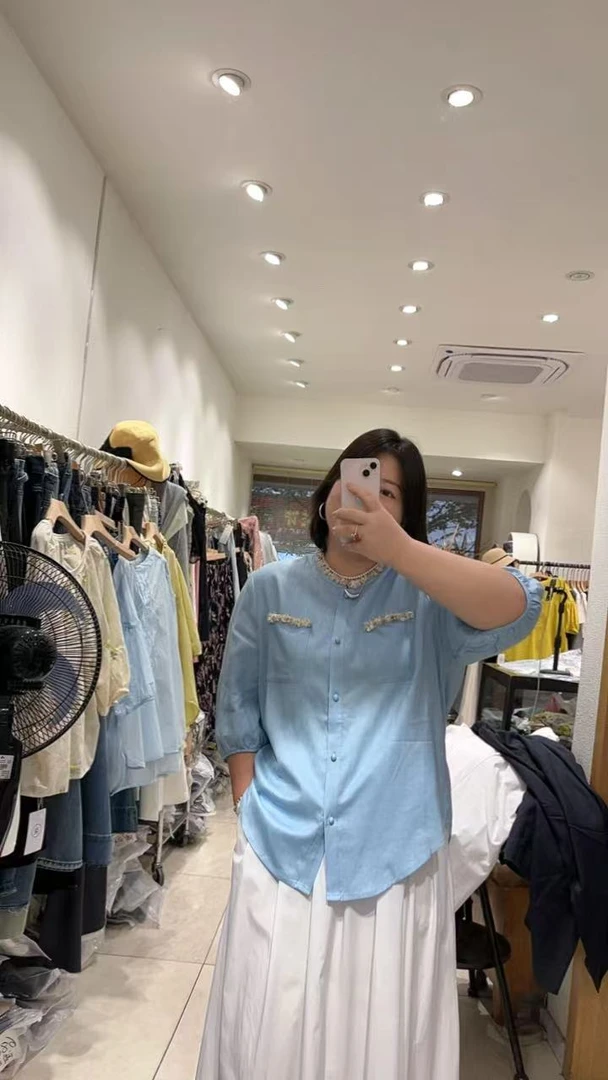 柒家  韩系显瘦麻料正肩衬衫