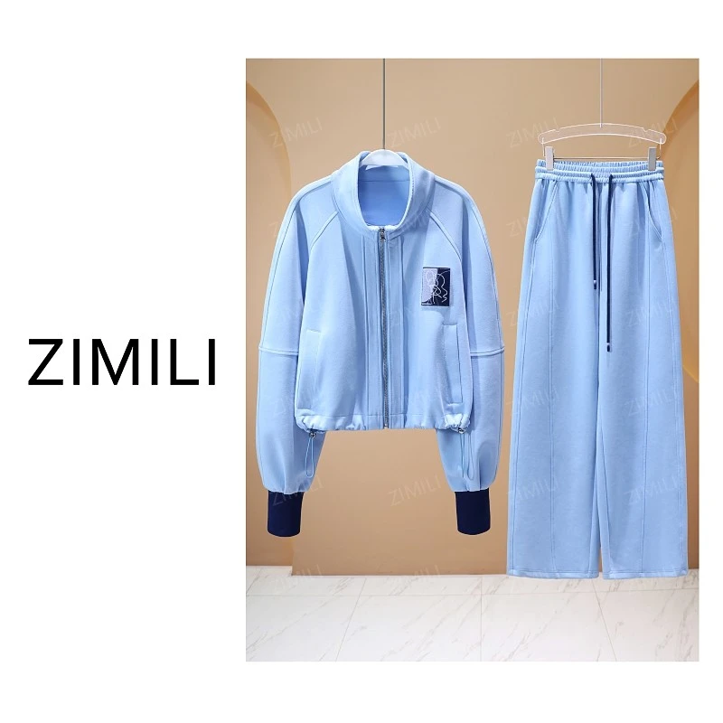 【亮哥女装】2025冬季新品《潮汐》盐水蓝撞色拼接运动套装5805-K0