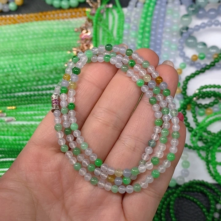 颈饰未镶嵌翡翠缅甸天然翡翠冰种多宝小米珠项链4