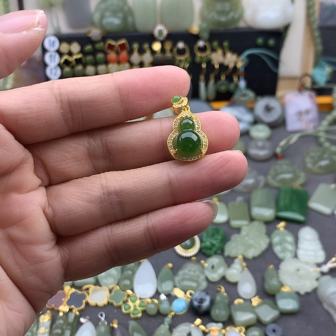 和田玉银S925镶嵌吊坠(不含链)