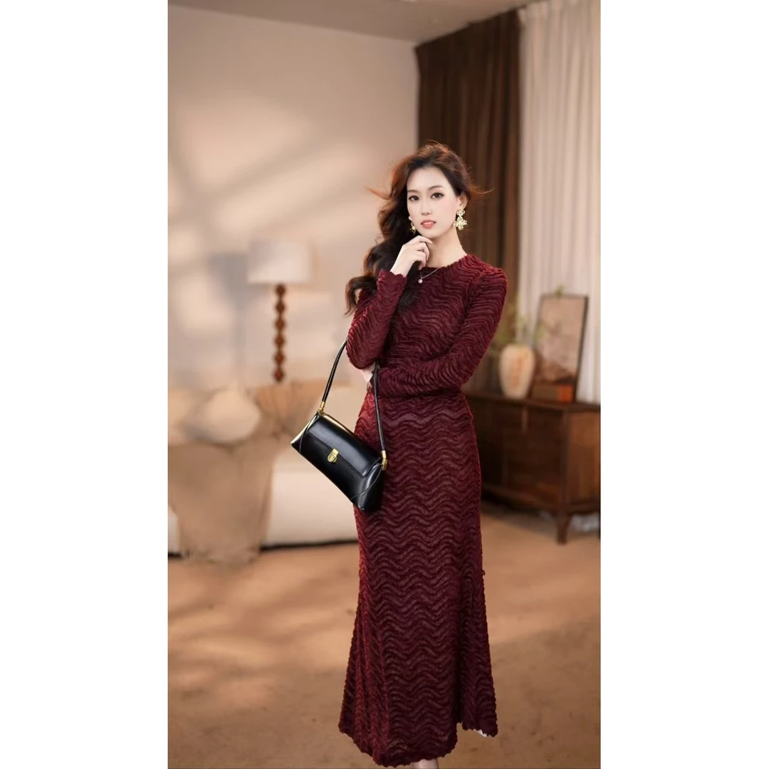 【安安】涟漪冬季 新款法式气质收腰显瘦鱼连衣裙-YL11142