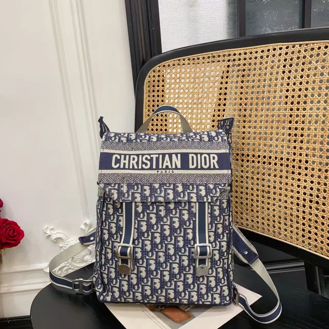 95新 DIOR/迪奥 迪奥camp双肩包书包大号老花银扣帆布/37856765