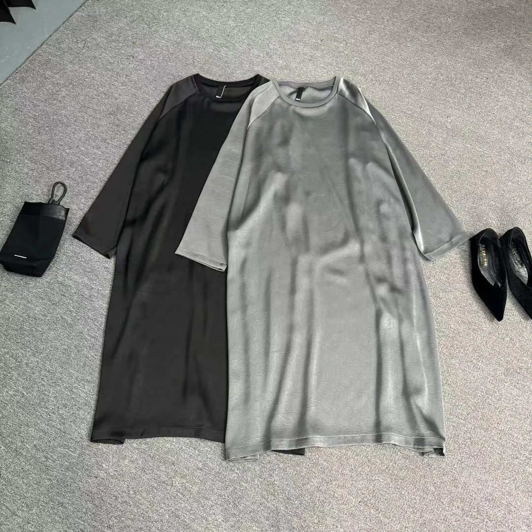 瑶睿安240斤原创设计大码秋季直筒连衣裙纯色醋酸连衣长裙 3325