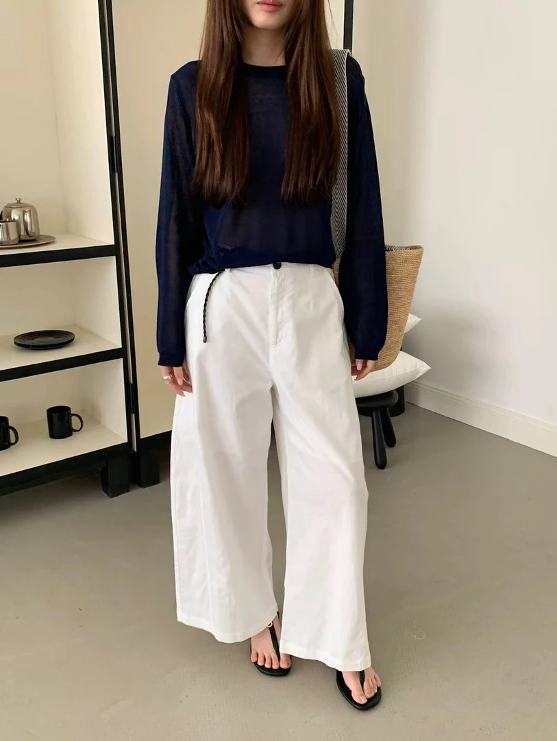 abow@82709 韩系简约高腰显瘦直筒休闲裤 6-28