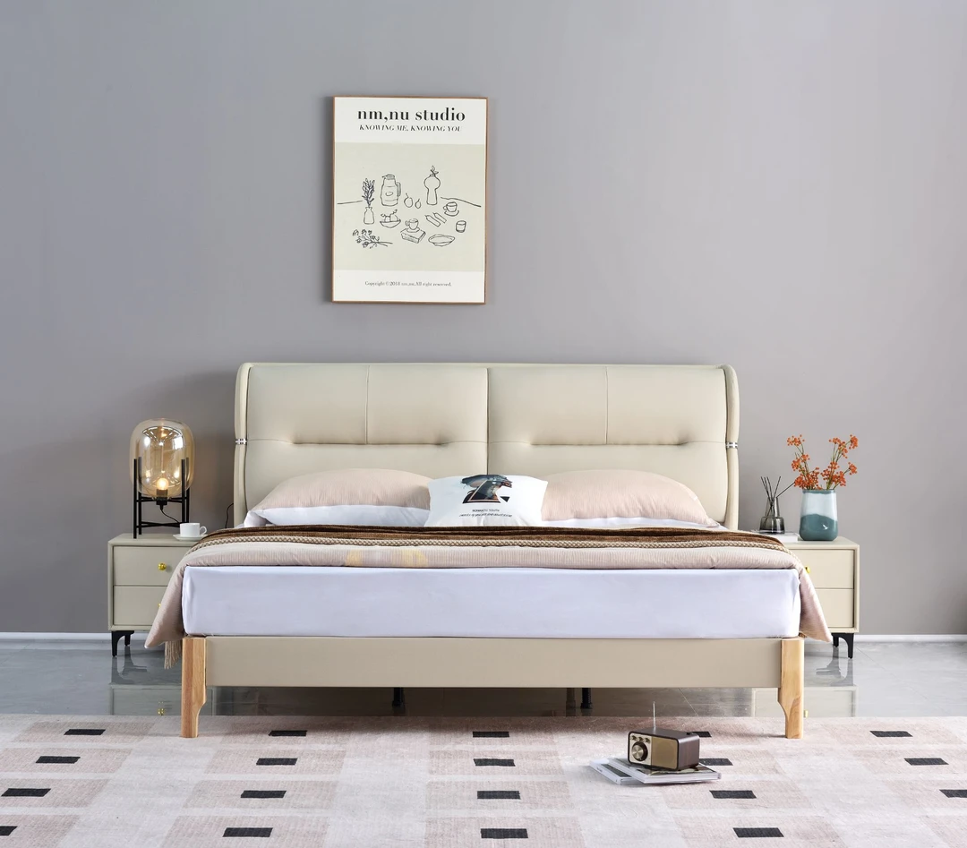 【老虎脚-橡木床板】头层真皮床双人床1.8米主卧床婚床软包轻奢皮床