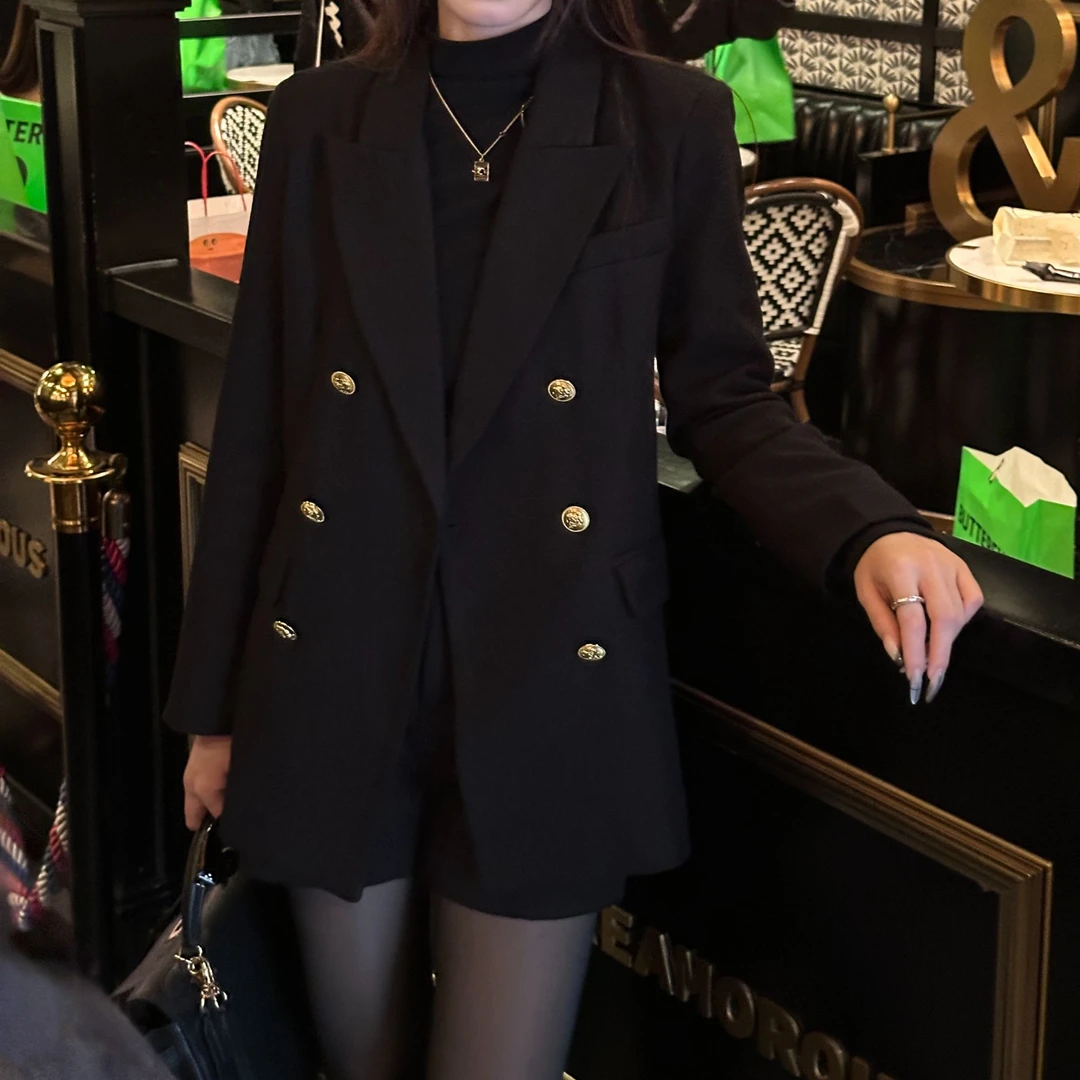 绵羊毛混纺西装外套鹅绒内胆复古双排金扣毛呢西服TYAW286