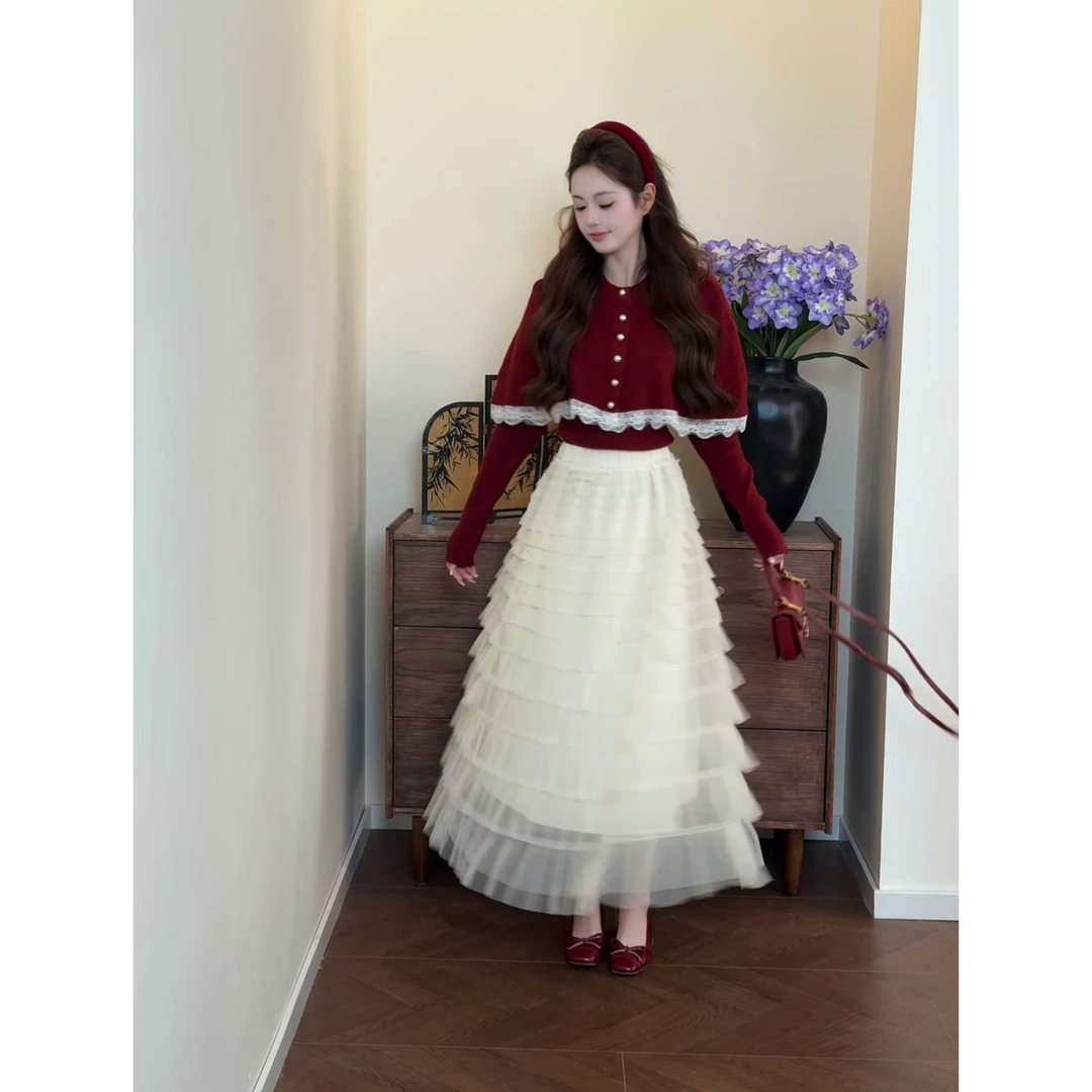 【精灵】<77>千金风蕾丝拼接披肩+上衣+纱裙XMZH9135+XMZH9136