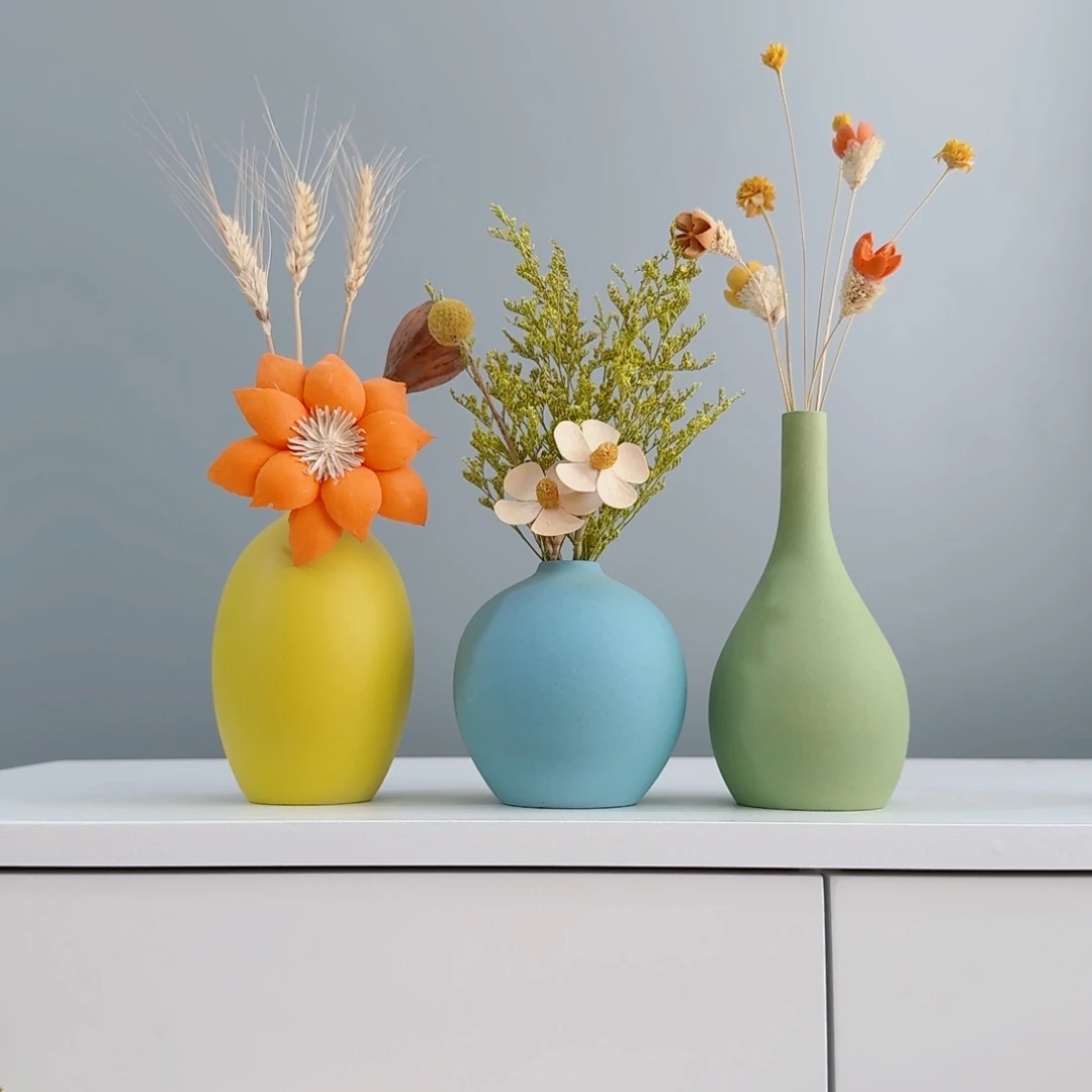 摆件陶瓷花瓶摆件含花总高约20-30cm