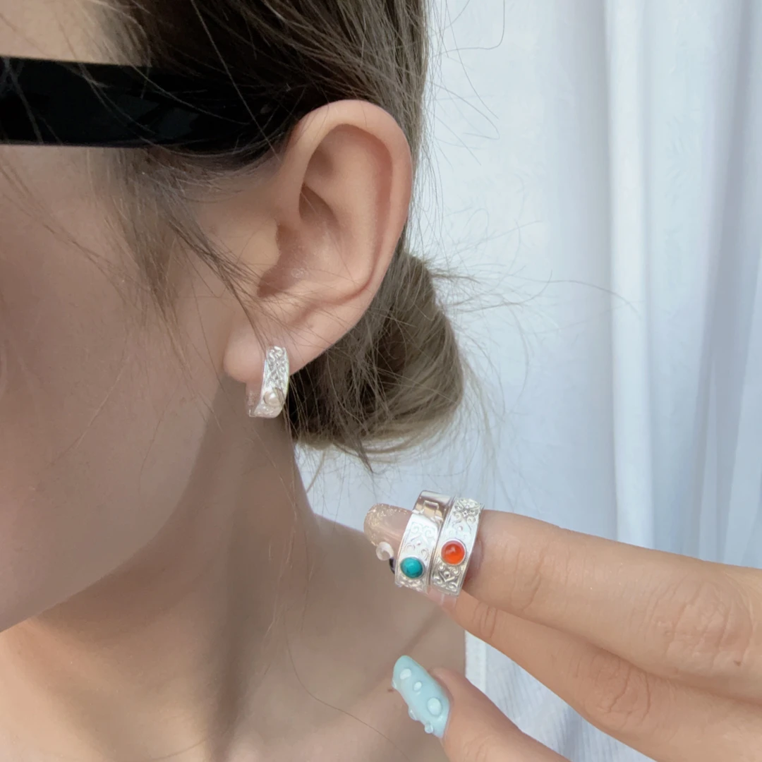 足银银制品 纯银民族风耳扣