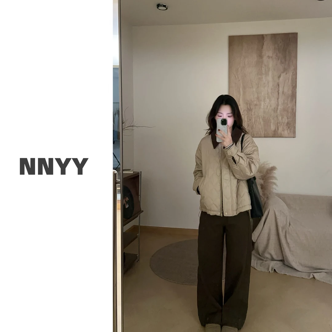 阿虞 杏仁烤奶|灯芯绒翻领菱格棉服外套