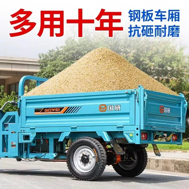 国威自卸电动三轮车加厚钢板车厢拉货家用载重长跑王电动液压翻斗