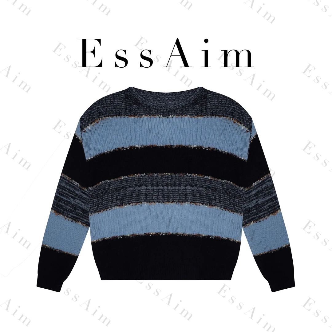 EssAim-0003长袖针织毛针织衫字母撞色针织衫撞色上衣条纹女装