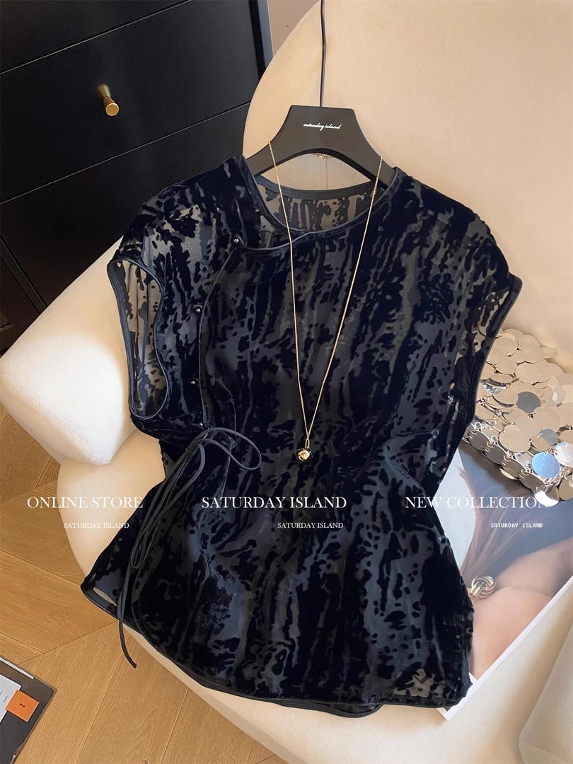 韩系设计感圆领盘扣提花无袖背心马甲女2025夏季收腰高级显瘦上衣