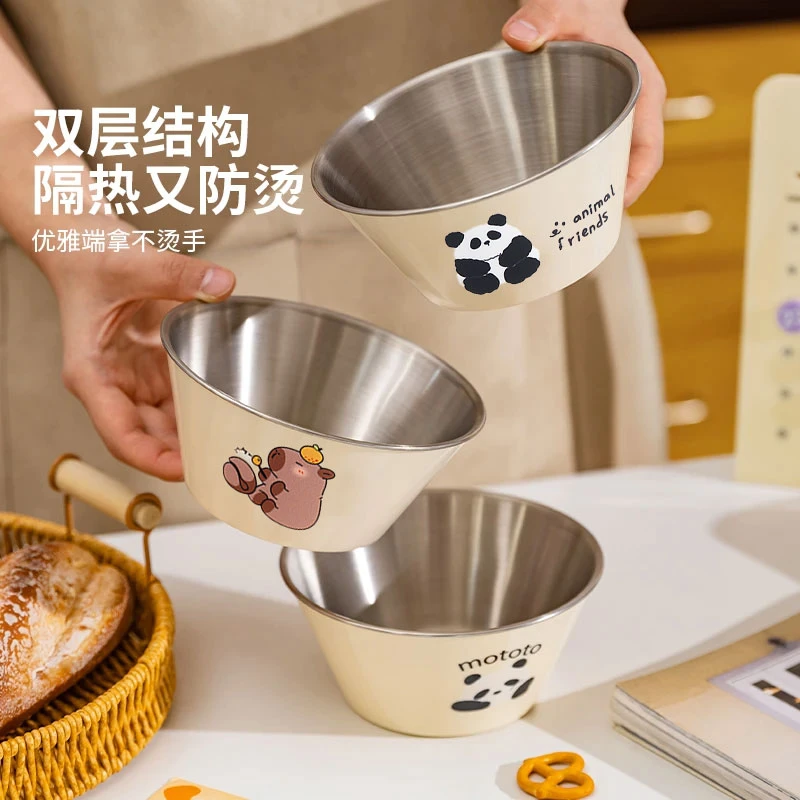 儿童碗餐具防摔3-10岁家用饭碗304不锈钢碗高颜值宝宝隔热吃饭碗