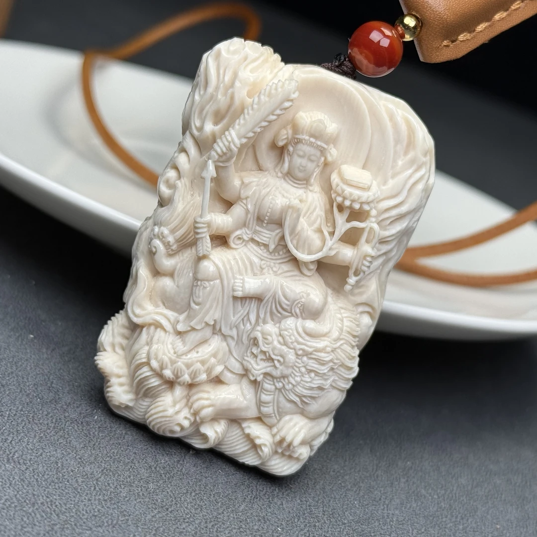 W1044天然猛犸牙 精工文殊菩萨39×60×18mm支持鉴定假一罚四