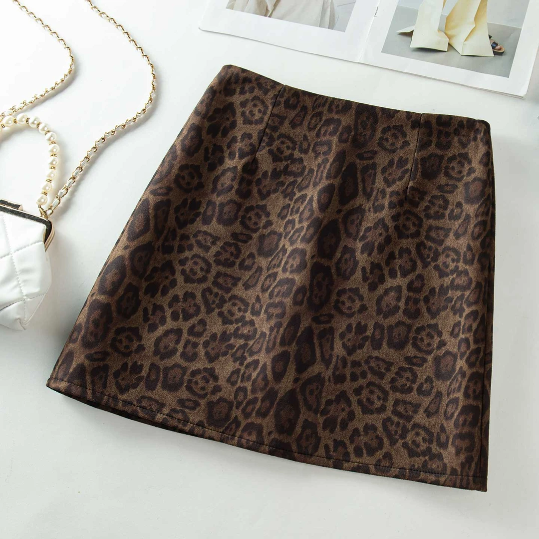 复古豹纹半身裙女2025秋季新款高腰显瘦时尚a字防走光包臀短裙子