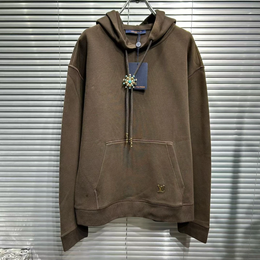 未使用 LouisVuitton/路易威登 经典绿松石抽绳帽绳咖啡帽衫/m码