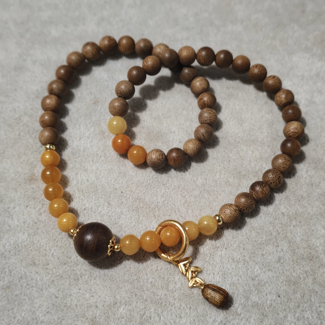 沉香【金腾婷婷】西马吉兰丹沉香diy蜜蜡沉香双圈手串 6mm左右