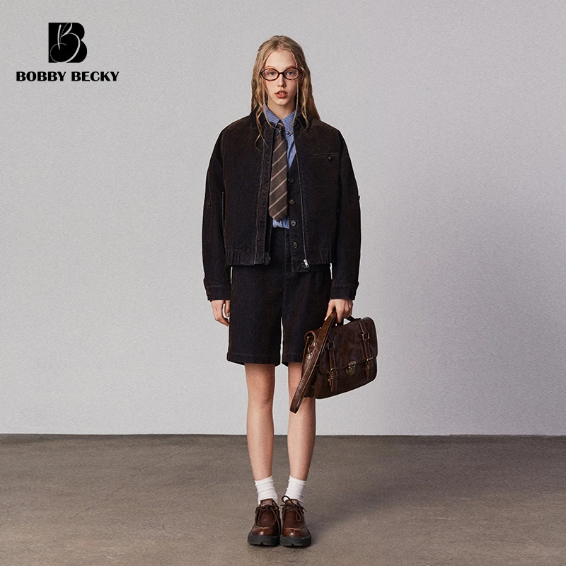 美式复古植绒牛仔飞行夹克廓形百搭马甲经典阔腿五分裤