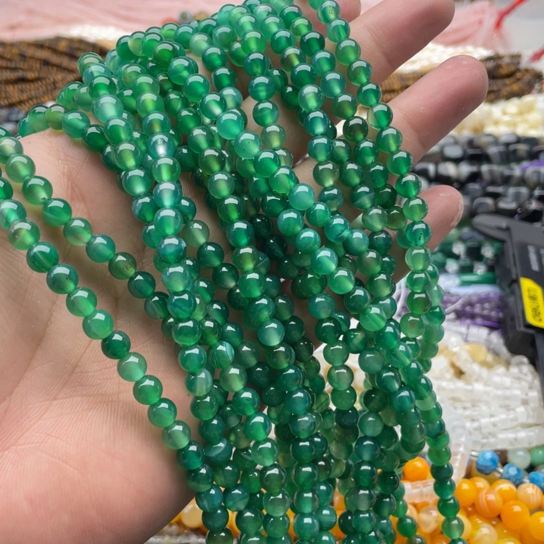 合金玛瑙/玉髓珠宝半成品一条装卡6mm绿玛瑙圆珠