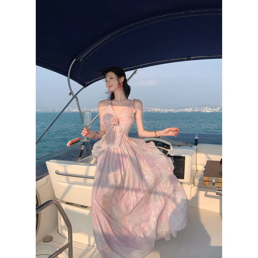 【雅乔定制】暮色蔷薇 幻彩荷叶边度假仙女背心连衣裙DYLL-24126636