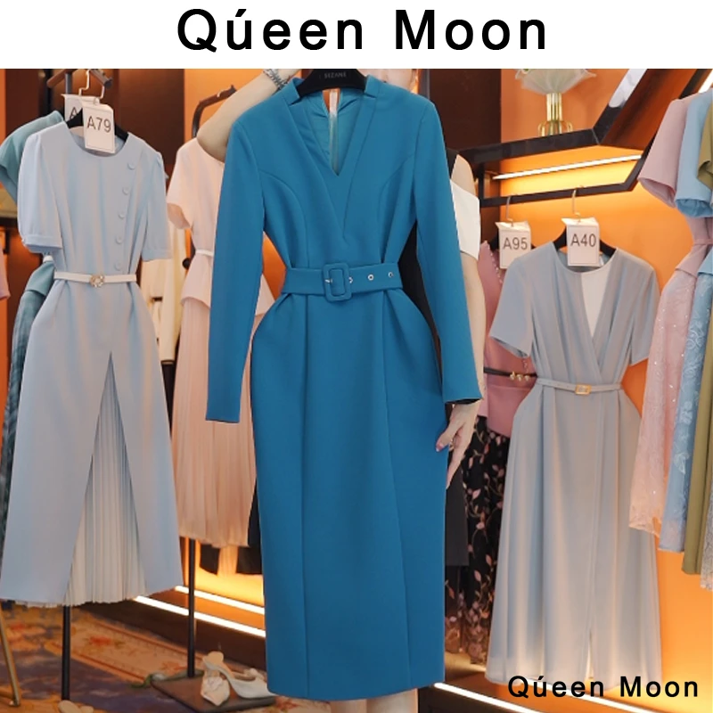 编码90【QúeenMoon】经典轻奢百搭气质连衣裙拼接长裙女 (定制女装)