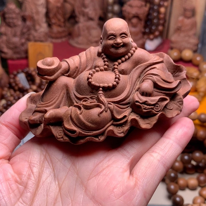 把件檀香木老山檀元宝弥勒